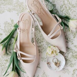 Jessica Simpson Blush Pointed Toe Slingback Heels with Double Strap